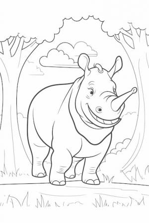 раскраска носорога черными линиями для детей