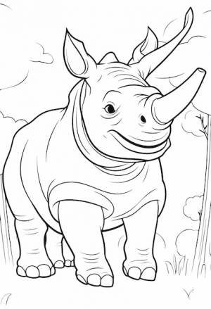раскраска носорога черными линиями для детей