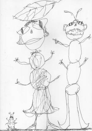 Стрекоза и муравей рисунок карандашом