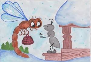 Стрекоза и муравей рисунок детский