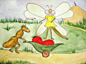 Рисунки Стрекоза и муравей карандашом