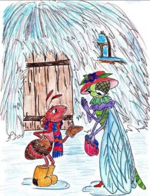 Стрекоза и муравей рисунок детский