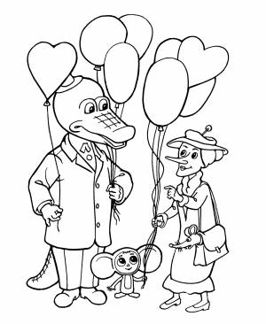 Раскраска Гена, Чебурашка и Шапокляк