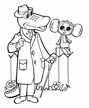 Раскраска Гена разговаривает с Чебурашкой