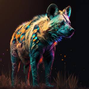 Красочный рисунок гиены на черном фоне