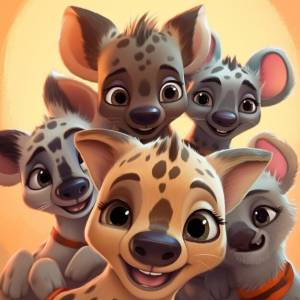 Мультяшный рисунок гиены со словами «гиена» спереди