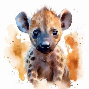 Есть акварельный рисунок детеныша гиены, генеративный ай