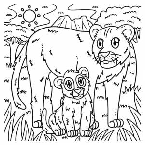 Раскраска львица и львенок для детей