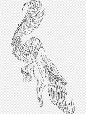 Рисунок крылатого льва, крылья льва, млекопитающее, карандаш png