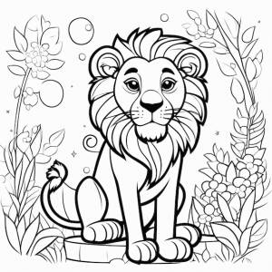 Очаровательный мультяшный лев для книжки-раскраски