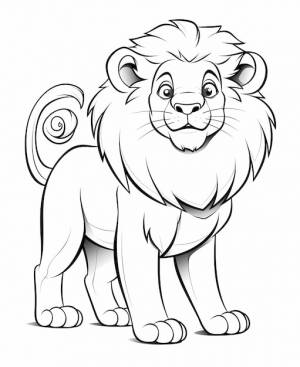 Раскраски для детей лев в стиле мультфильмов толстая линия низкая деталь