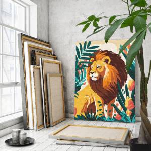 AAAA-Q0400-60x80 Лев в траве Минимализм Легкая Интерьерная Хищники Животные 60х80 Раскраска картина по номерам на холсте недорого