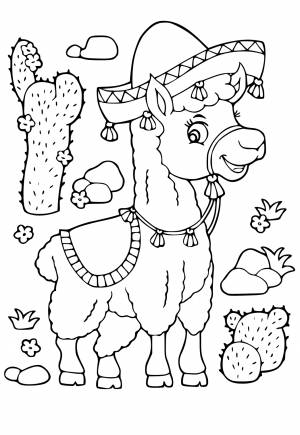 Раскраска Лама Кактусы