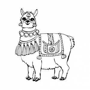 Лама-раскраска с перуанскими орнаментами альпака перу ручной рисунок векторной линии раскраски страницы для детей и взрослых
