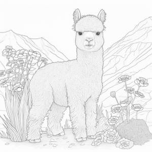Раскраски ламы и цветы в горах генеративный ай