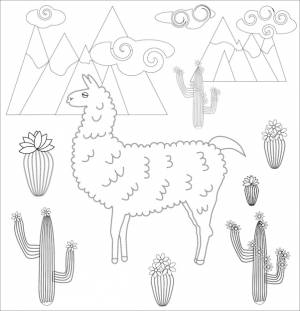 Раскраска страницы мультфильма ламы иллюстрации книжка-раскраска для детей