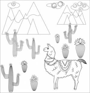 Раскраска страницы мультфильма ламы иллюстрации книжка-раскраска для детей