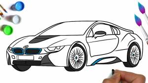 How to draw a car electric car BMW i8 beautiful bmw car drawing animation drawing for kids