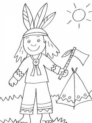 Раскраска Индеец картинка на листе  для детей