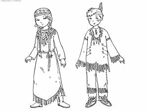 Раскраска Индейские дети