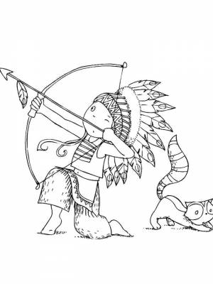 Раскраска Индеец черно белая онлайн