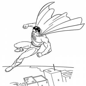 Раскраска Супермен летит с развивающимся плащем