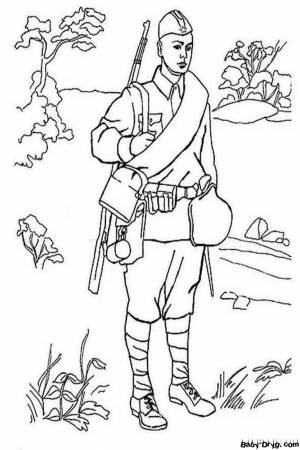 Раскраска Солдат на службе на 9 мая