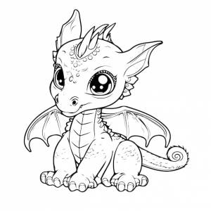 Распечатать образование художественный персонаж животное милый дракон наброски черно-белая страница раскраски