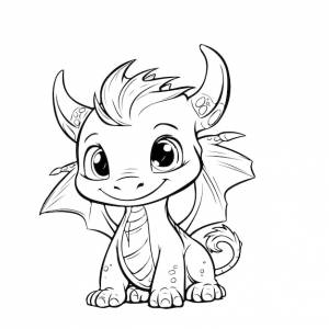 Распечатать образование художественный персонаж животное милый дракон наброски черно-белая страница раскраски