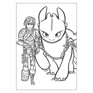 Раскраска Дракон Беззубик и Иккинг