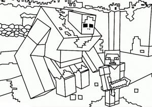 Раскраска Стив и огромный голем