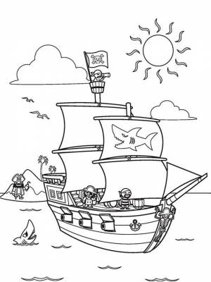 Раскраска Пиратский корабль  картинку онлайн