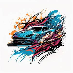 Красочный рисунок гоночного автомобиля со словом porsche на нем