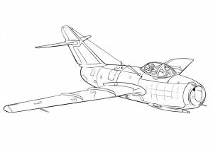 Раскраска Советский истребитель МиГ-15