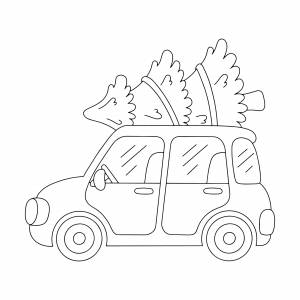 Раскраска Автомобиль с ёлкой на крыше
