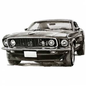 Форд Мустанг, Ford Mustang Boss 1969 Рисунок тушью, кисть и перо