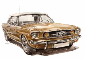 Иллюстрация Ford Mustang 1965, рисунок в стиле графика, инфографика