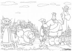 Раскраска Алеша Попович с друзьями