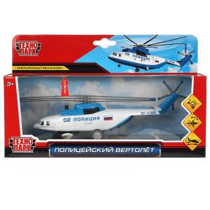 COPTER-20SLPOL-BUWH Модель металл свет-звук ВЕРТОЛЕТ ПОЛИЦЕЙСКИЙ 20 см, люк, подвиж дет, кор