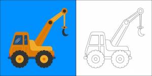 Автокран подходит для векторной иллюстрации детской раскраски страницы