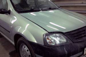 Renault Logan 2007 замена и покраска заднего левого крыла, заднего фартука, крышки багажника, ремонт и покраска крыши, бамперов передних крыльев 20130314