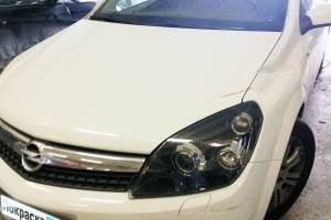 Opel Astra H 2007 замена и покраска переднего левого крыла, замена передней левой фары, ремонт капота, ремонт и покраска бампера