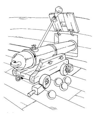 Раскраски Раскраска Пушка на корабле