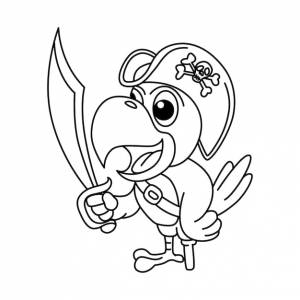 Смешные пираты-попугаи мультяшные персонажи векторная иллюстрация для детей раскраска