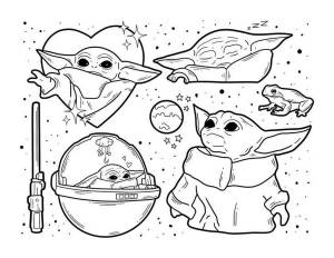 Раскраска Малыш Йода из сериала Мандалорец, основанный на фильме Звездные войны
