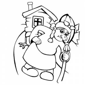 Раскраска Баба Яга идет по тропинке