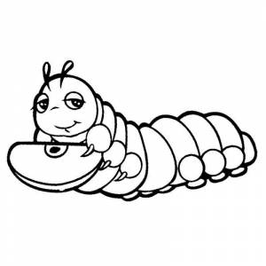 Раскраска яблоко и гусеница