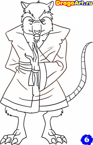 Как нарисовать Сплинтера из Черепашек-Ниндзя DragoArt поэтапно карандашом