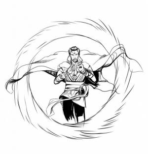 Раскраска Доктор Стрэндж использует магию, чтобы защитить в первую очередь свой мир от потусторонних угроз