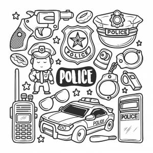Полиция иконки рисованной doodle раскраски